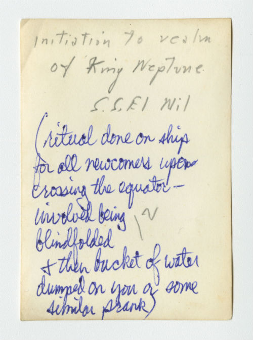 Initiation to the realm of King Neptune aboard the SS El Nil. Verso