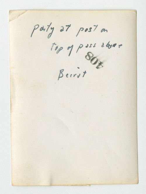 Party at a post on the top of a pass above Beirut, Lebanon. Verso