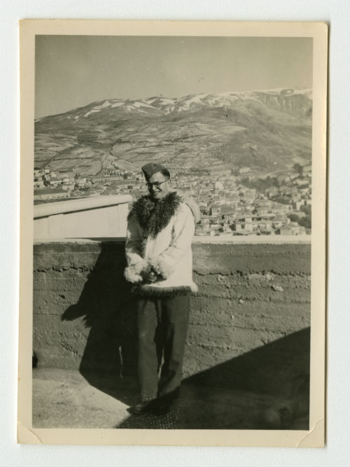 Peter Curtis on the roof of the Casualty Clearing Station in Zahleh, Lebanon. Recto 1