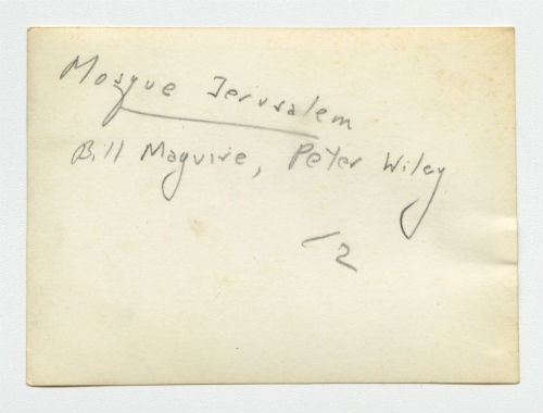 Palestine (William "Bill" McGuire and Peter Wiley in front of the Dome of the Rock). Verso