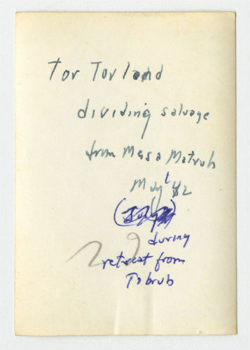 Torleif "Tor" Torland dividing salvage from Marsa Matruh. Verso 1