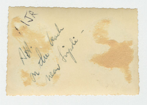 Arthur Howe, Jr. on a beach near Tripoli, Libya. Verso