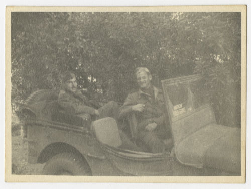 "Webby" and Charles "Charlie" Snead in an AFS jeep. Recto