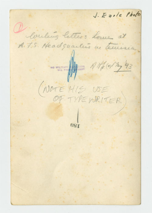 James Andrews writing letters home from the AFS Headquarters in Tunisia. Verso