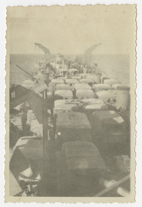 AFS ambulances on an LST to Italy. Recto